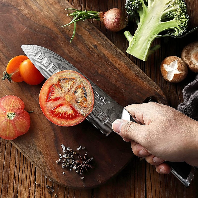 Sunnecko Kitchen Knife Japanese Damascus Santoku Knife 7 Inch,High Carbon Steel Cooking Knife Professional with G10 Handle - Image 3
